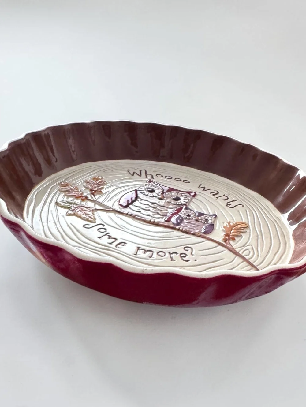 Grasslands Road Owl Pie Plate Whooo Wants Some More Ceramic Fall Serving Dish